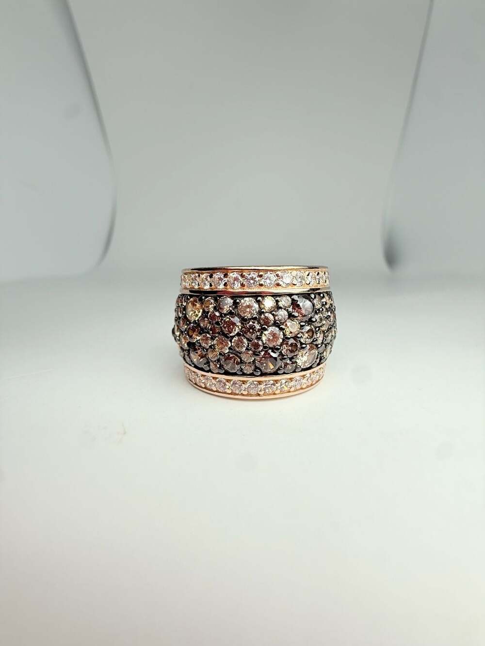 Le Vian Inspired Multi-Stone Pave Wide Band Ring 925 Rose Gold Tone
